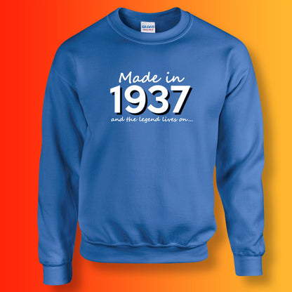Made In 1937 and The Legend Lives On Sweater Royal Blue