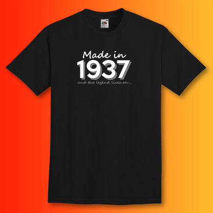 Made In 1937 and The Legend Lives On Black T-Shirt