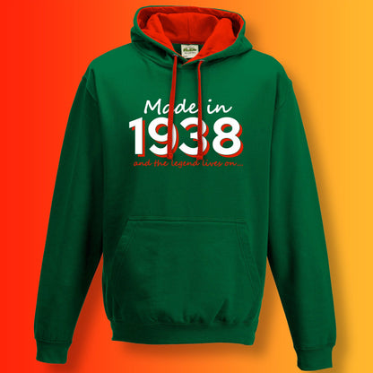 Made In 1938 and The Legend Lives On Hoodie Bottle Green Flame Red
