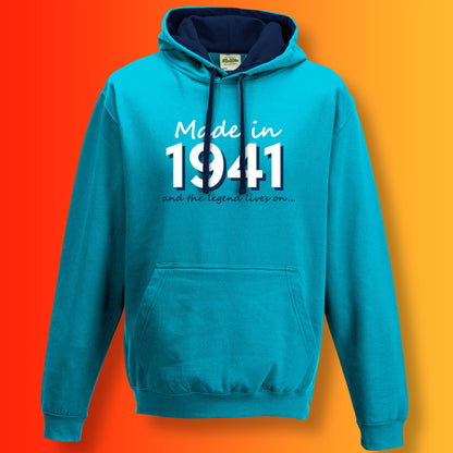 Made In 1941 and The Legend Lives On Hoodie Hawaiian Blue Oxford Blue