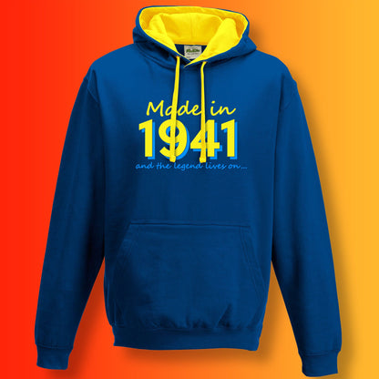 Made In 1941 and The Legend Lives On Hoodie Royal Blue Sun Yellow