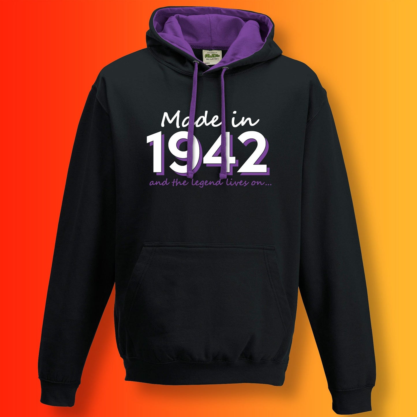 Made In 1942 and The Legend Lives On Hoodie Jet Black Purple