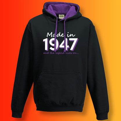 Made In 1947 and The Legend Lives On Hoodie Jet Black Purple