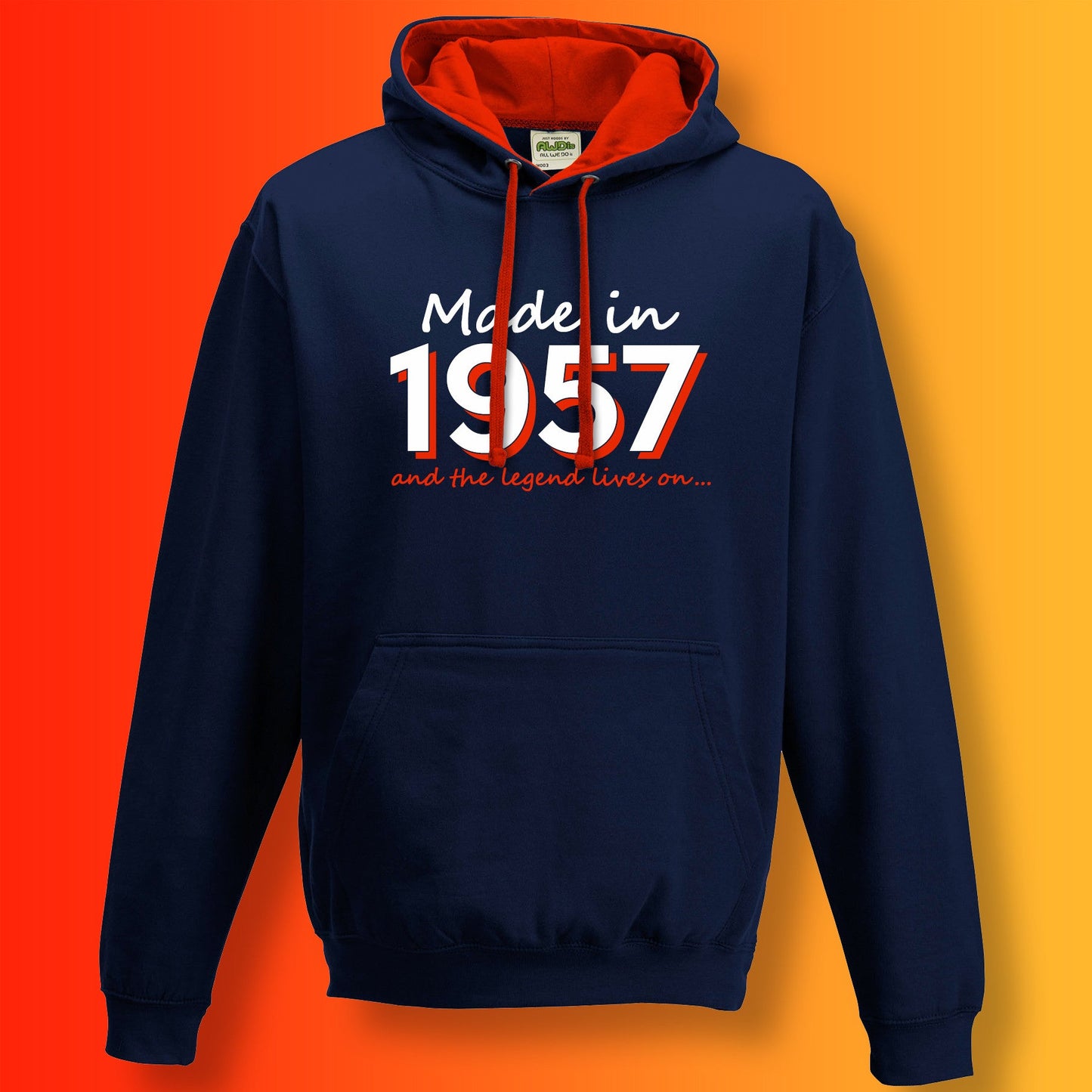 Made In 1957 and The Legend Lives On Hoodie French Navy Flame Red