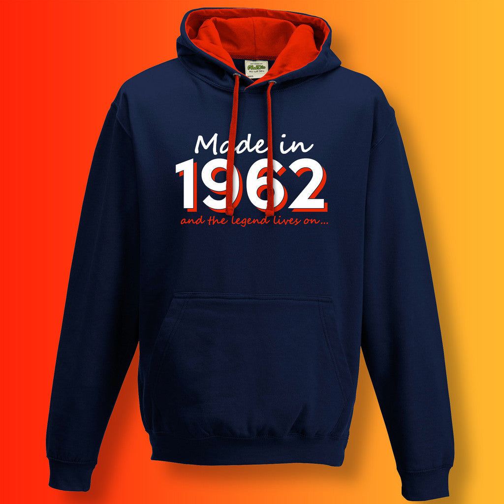 Made In 1962 and The Legend Lives On Hoodie French Navy Flame Red