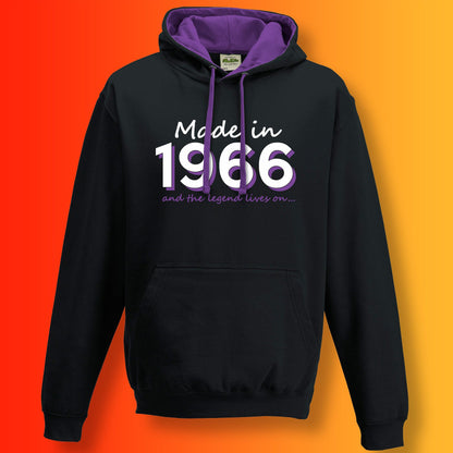 Made In 1966 and The Legend Lives On Hoodie Jet Black Purple