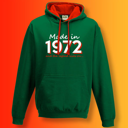 Made In 1972 and The Legend Lives On Hoodie Bottle Green Flame Red