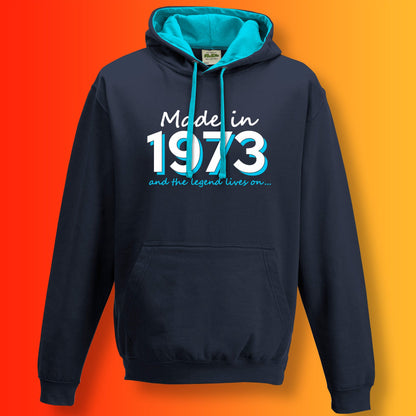 Made In 1973 and The Legend Lives On Hoodie Oxford Navy Hawaiian Blue