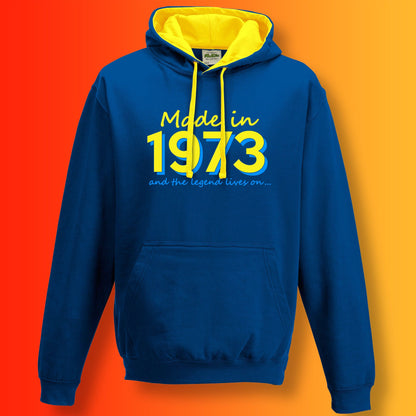 Made In 1973 and The Legend Lives On Hoodie Royal Blue Sun Yellow