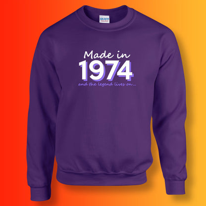Made In 1974 and The Legend Lives On Sweater Purple