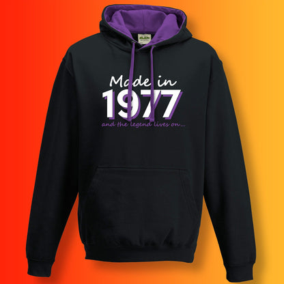 Made In 1977 and The Legend Lives On Hoodie Jet Black Purple