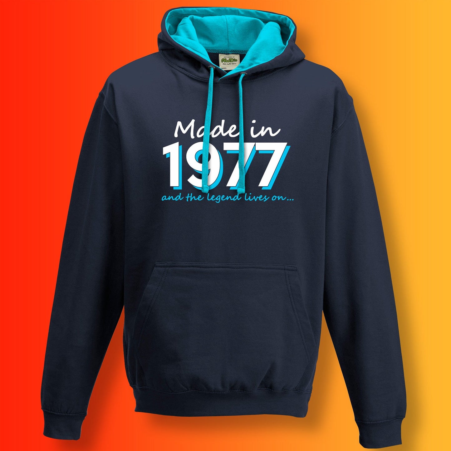 Made In 1977 and The Legend Lives On Hoodie Oxford Navy Hawaiian Blue