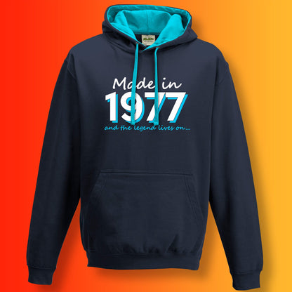 Made In 1977 and The Legend Lives On Hoodie Oxford Navy Hawaiian Blue