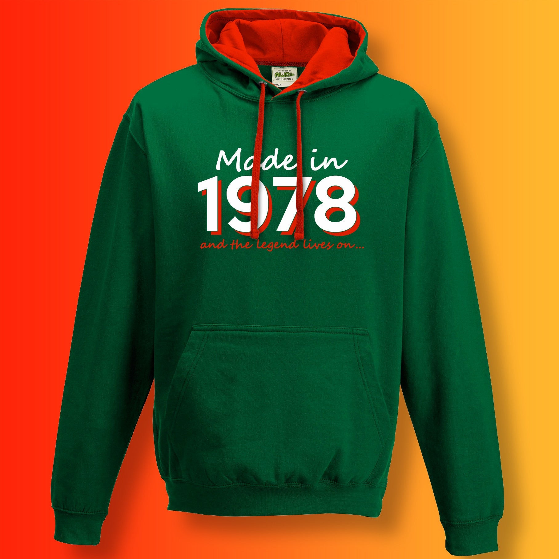 Made In 1978 and The Legend Lives On Hoodie Bottle Green Flame Red