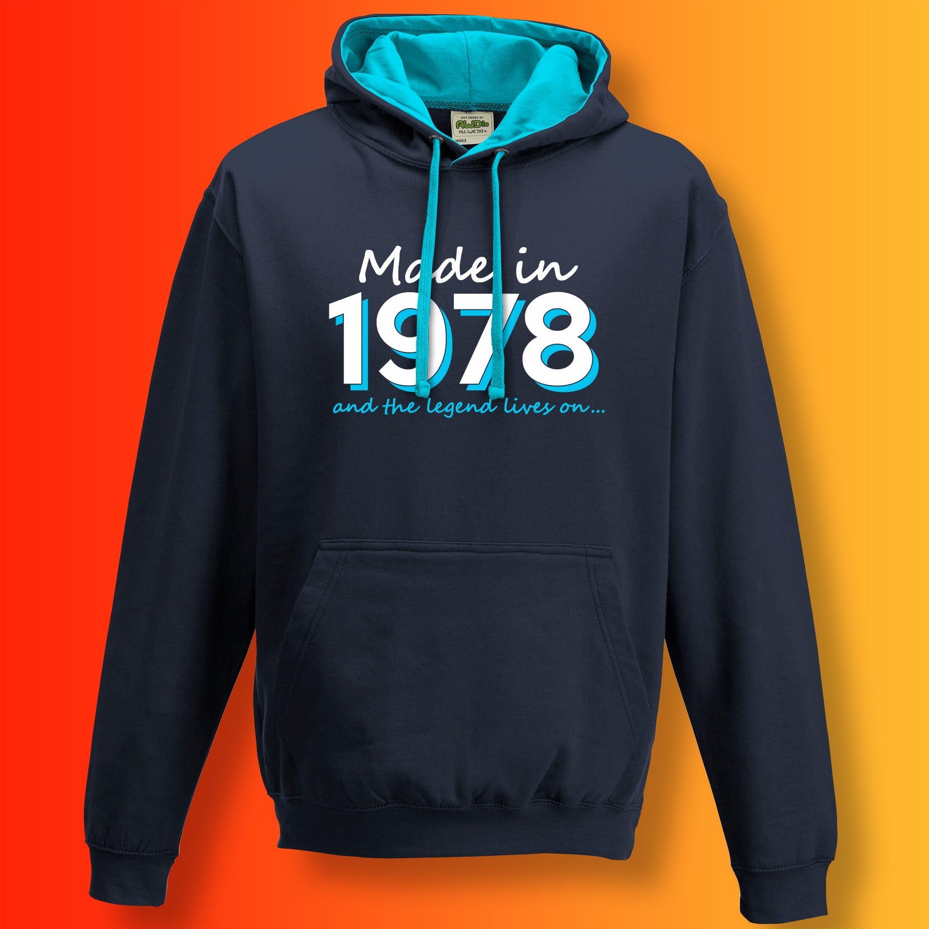 Made In 1978 and The Legend Lives On Hoodie Oxford Navy Hawaiian Blue