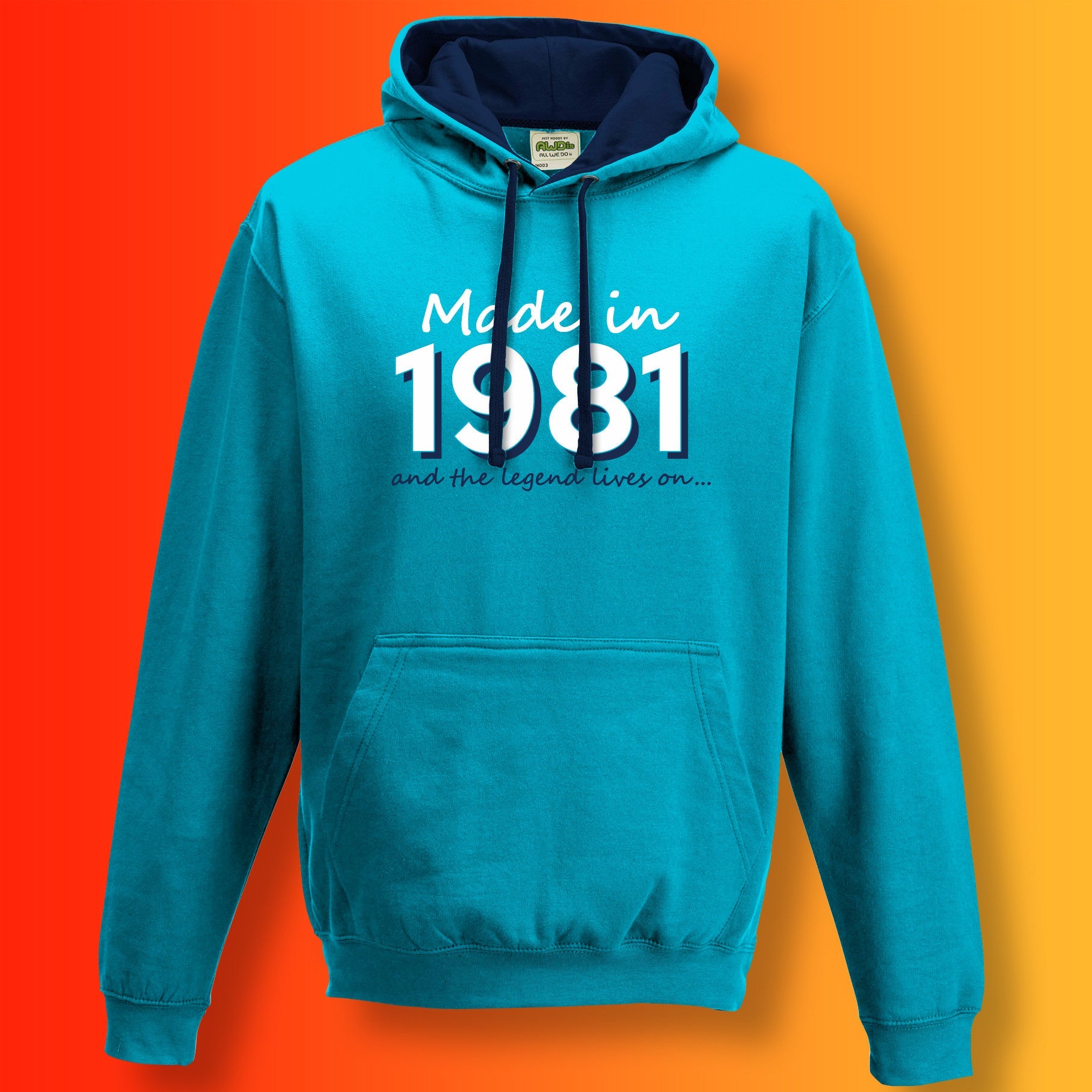 Made In 1981 and The Legend Lives On Hoodie Hawaiian Blue Oxford Blue