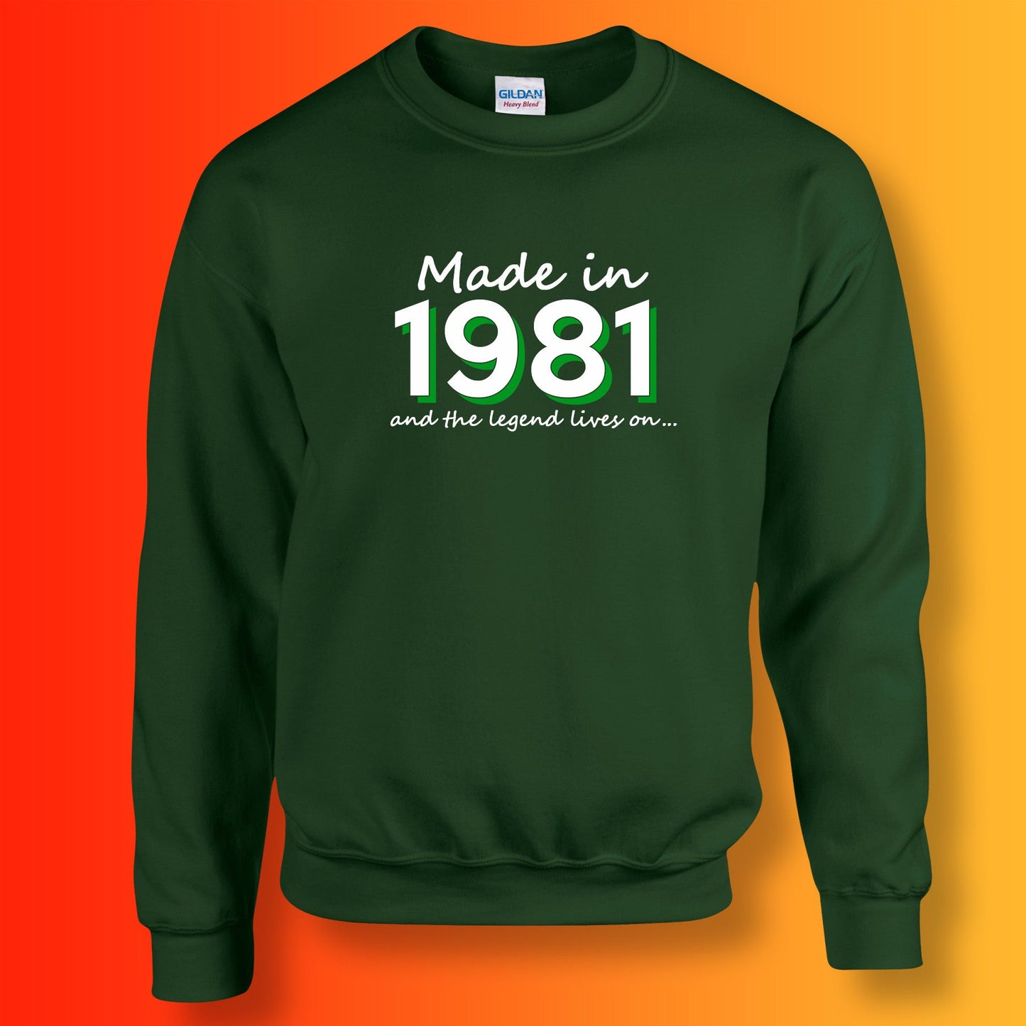 Made In 1981 and The Legend Lives On Sweater Bottle Green