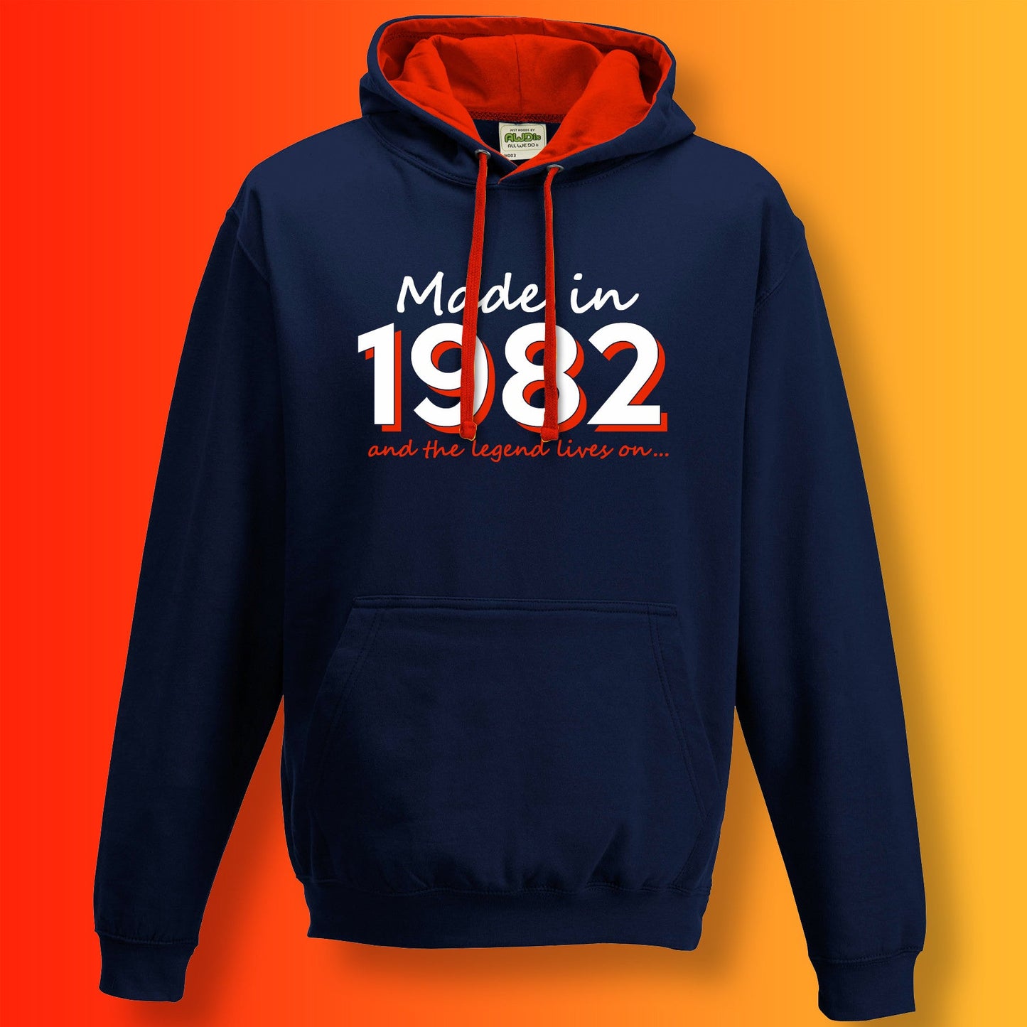 Made In 1982 and The Legend Lives On Hoodie French Navy Flame Red