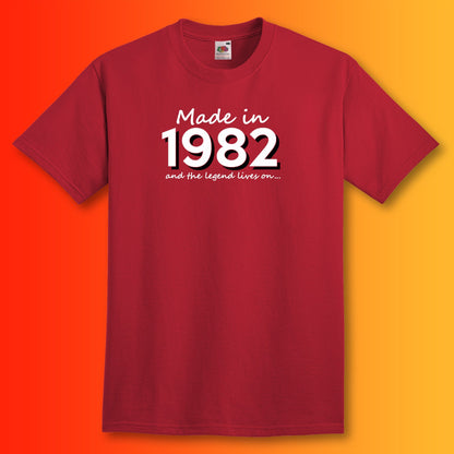 Made In 1982 and The Legend Lives On Brick Red T-Shirt