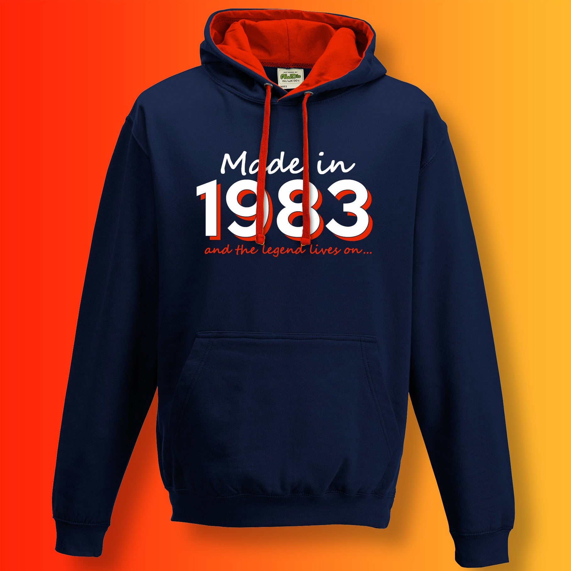 Made In 1983 and The Legend Lives On Hoodie French Navy Flame Red