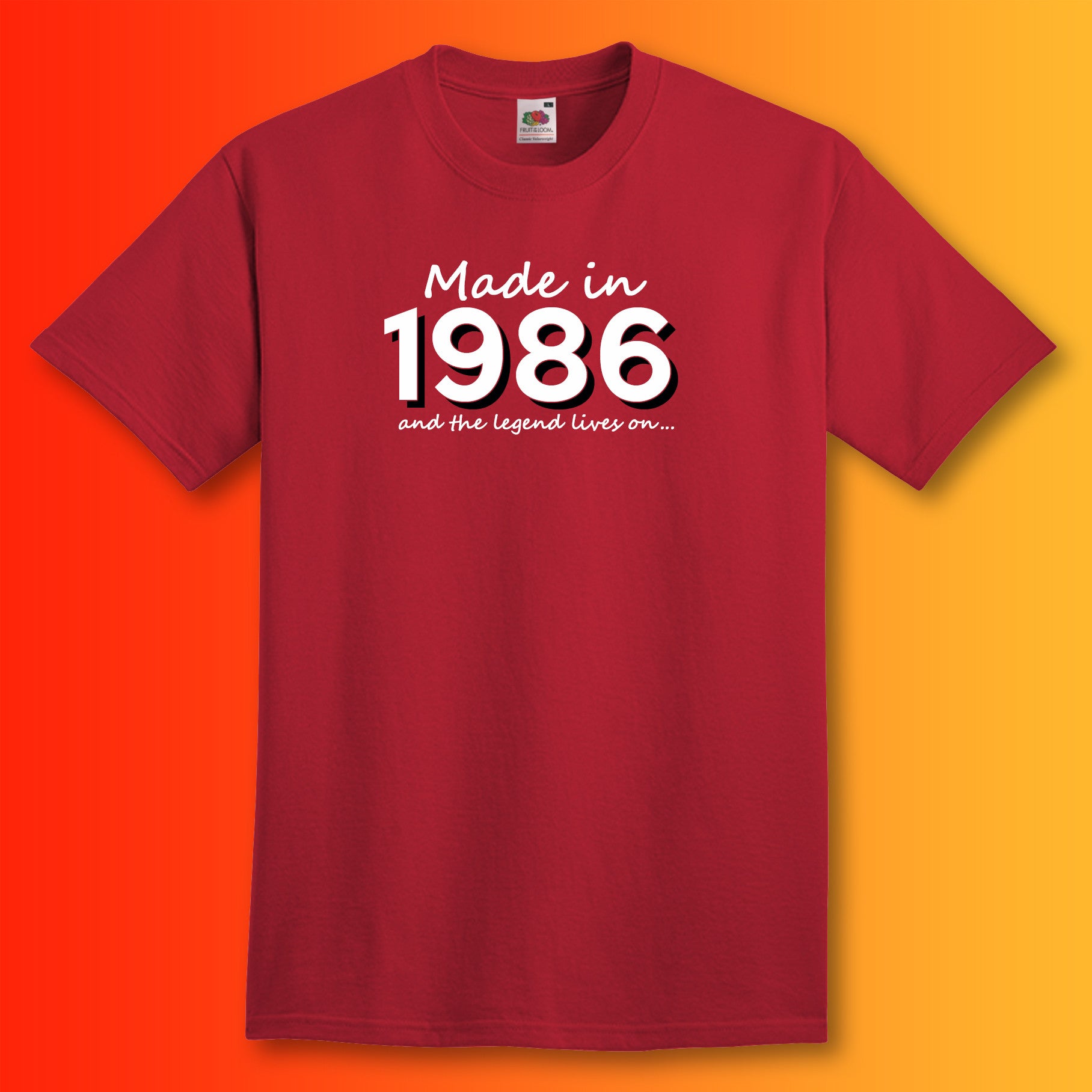 Made In 1986 and The Legend Lives On Brick Red T-Shirt