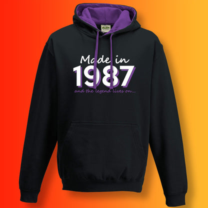 Made In 1987 and The Legend Lives On Hoodie Jet Black Purple
