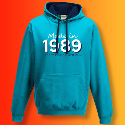 Made In 1989 and The Legend Lives On Hoodie Hawaiian Blue Oxford Blue