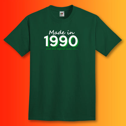 Made In 1990 and The Legend Lives On Bottle Green T-Shirt