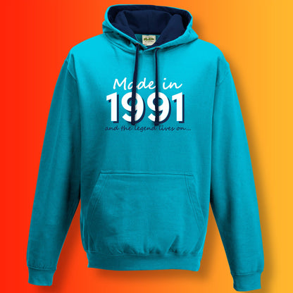 Made In 1991 and The Legend Lives On Hoodie Hawaiian Blue Oxford Blue