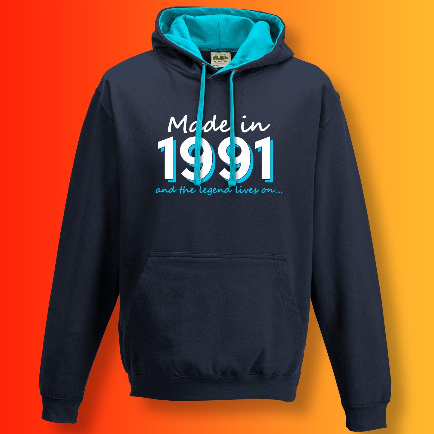 Made In 1991 and The Legend Lives On Hoodie Oxford Navy Hawaiian Blue