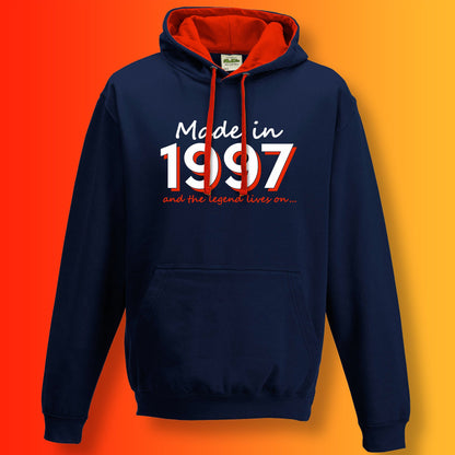 Made In 1997 and The Legend Lives On Hoodie French Navy Flame Red