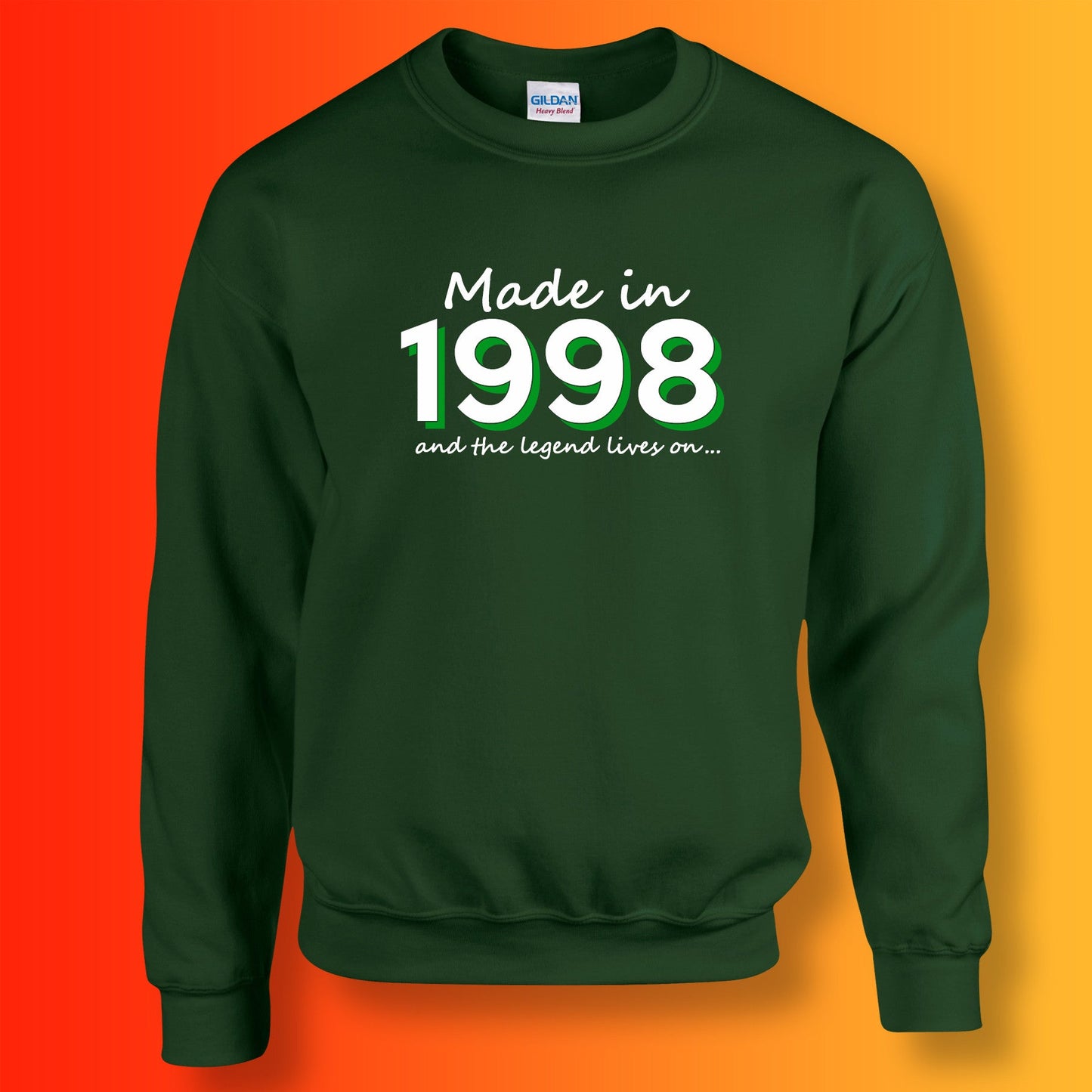 Made In 1998 and The Legend Lives On Sweater Bottle Green