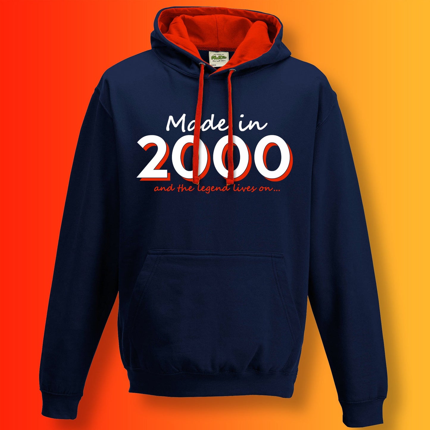 Made In 2000 and The Legend Lives On Hoodie French Navy Flame Red