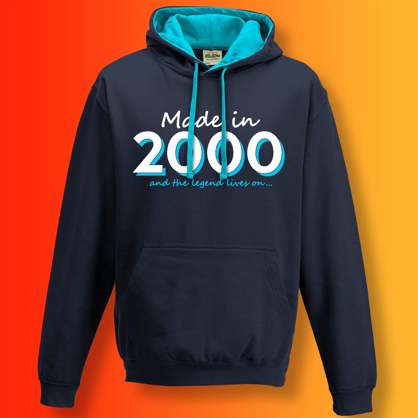Made In 2000 and The Legend Lives On Hoodie Oxford Navy Hawaiian Blue