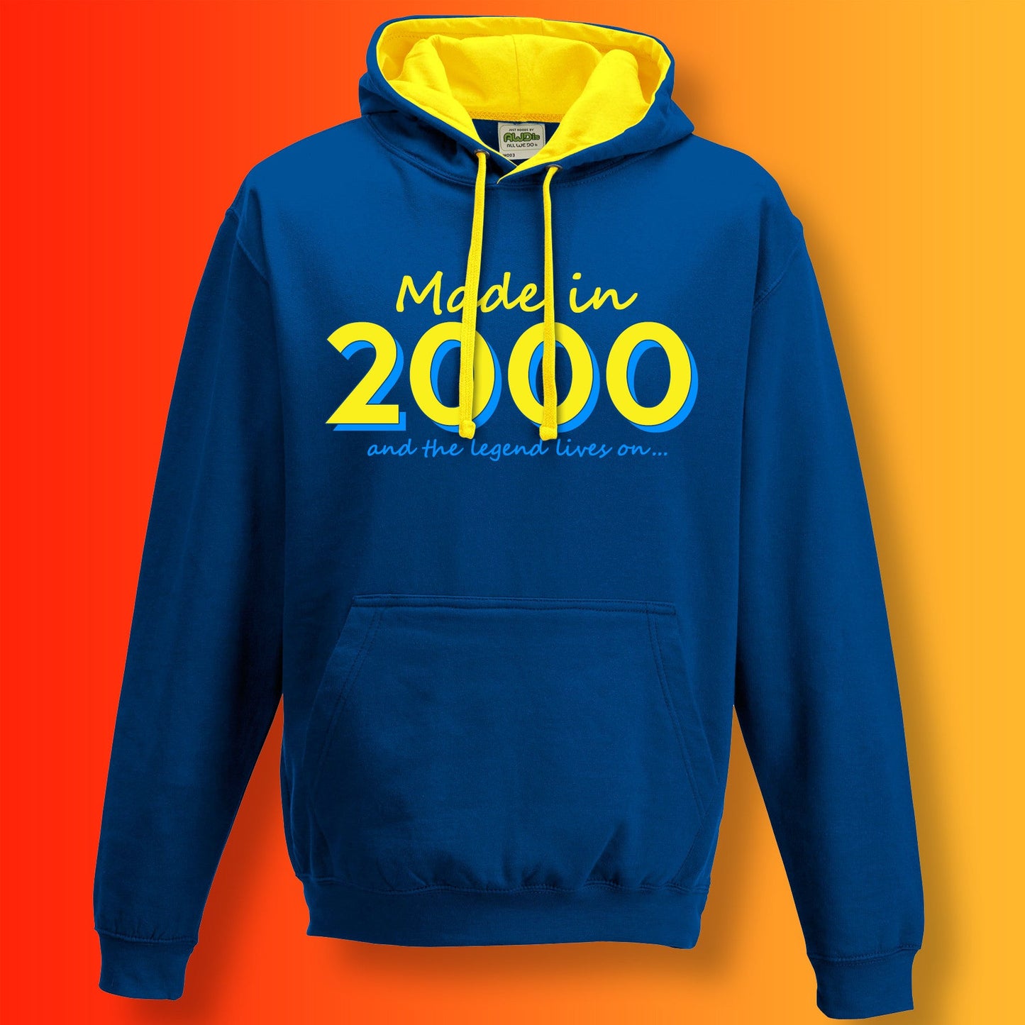 Made In 2000 and The Legend Lives On Hoodie Royal Blue Sun Yellow