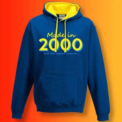 Made In 2000 and The Legend Lives On Hoodie Royal Blue Sun Yellow