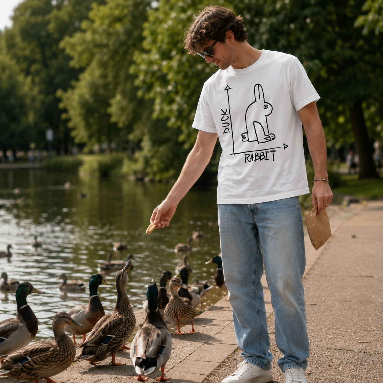 Mens Funny T-Shirt Rabbit Duck Design Regular Fit 100% Cotton Tee Shirt