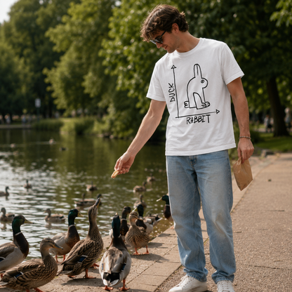 Mens Funny T-Shirt Rabbit Duck Design Regular Fit 100% Cotton Tee Shirt