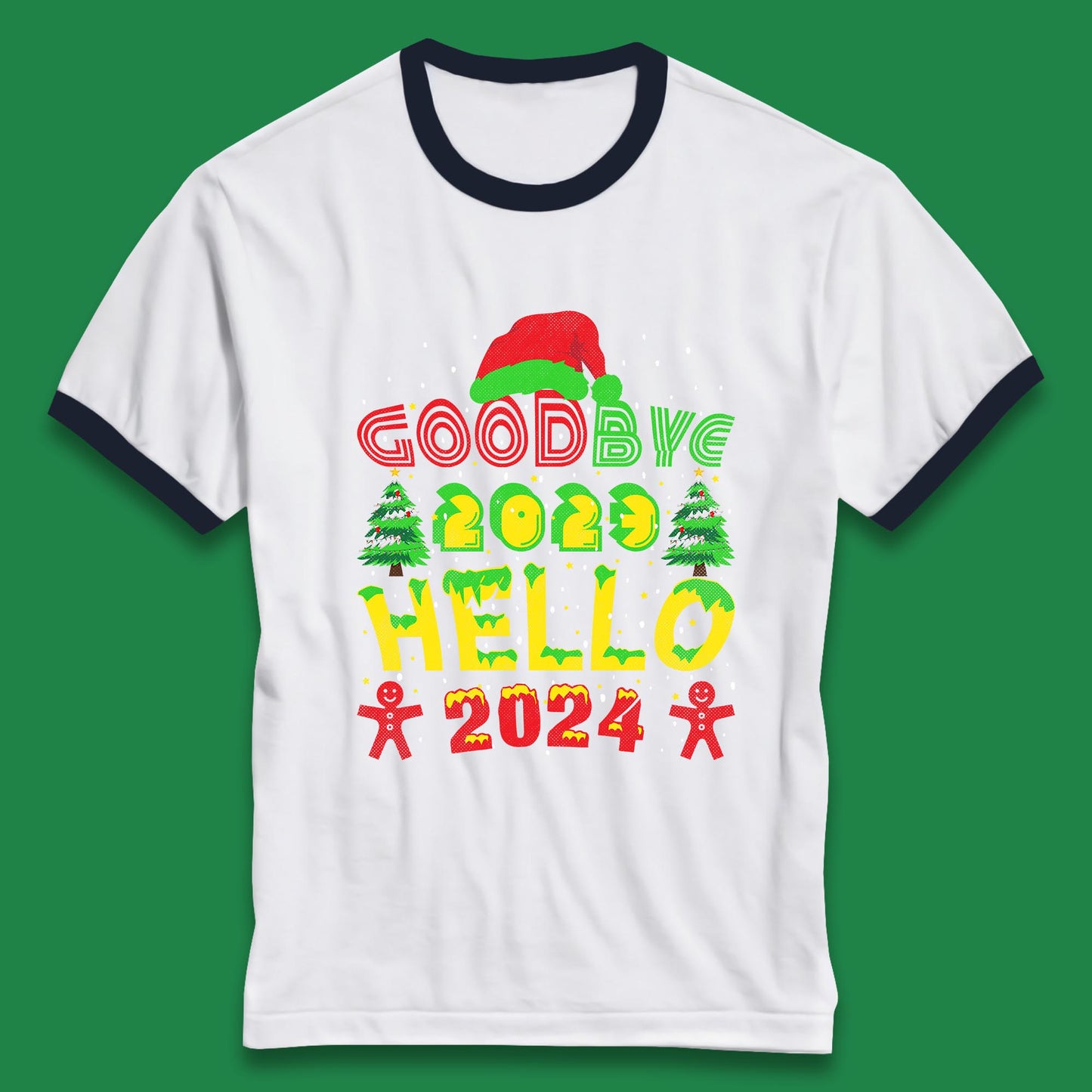 Good Bye 2023 Hello 2024 Merry Christmas Funny Happy New Year Xmas Ringer T Shirt
