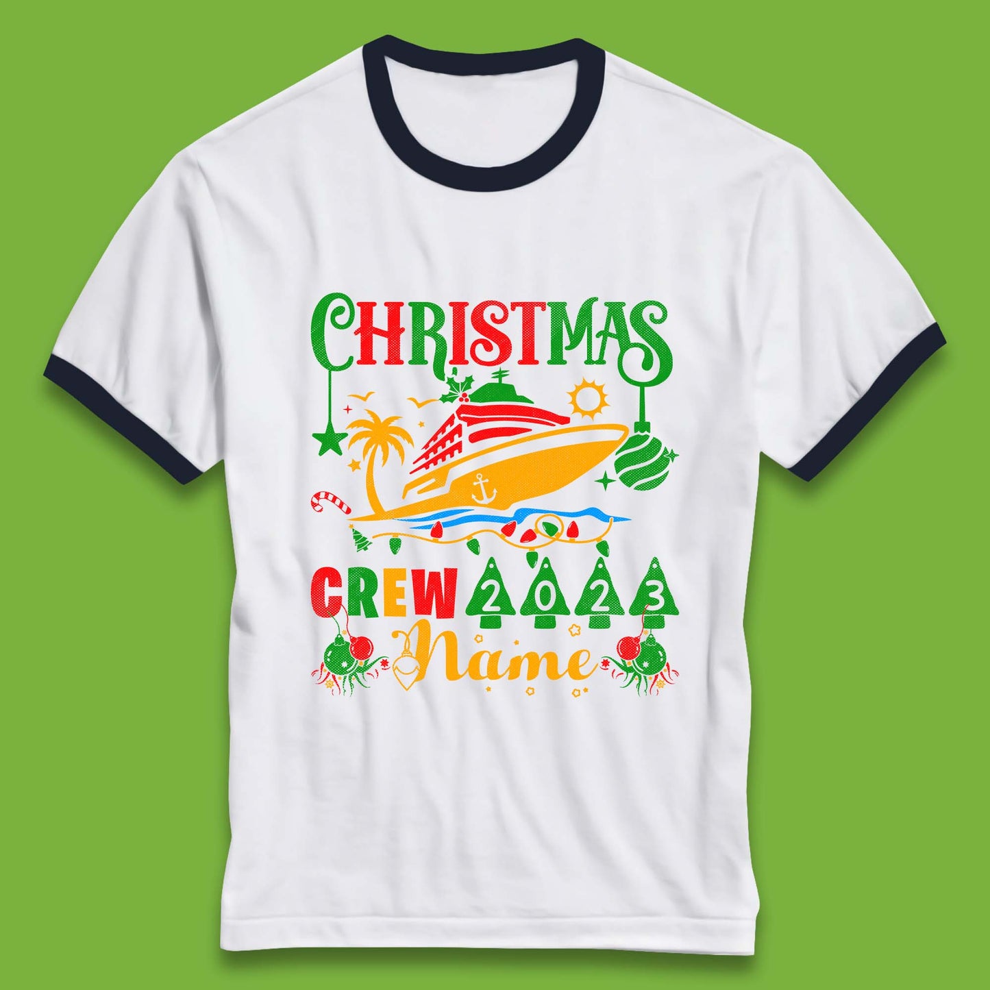 Personalised Cruise Crew Christmas Ringer T-Shirt