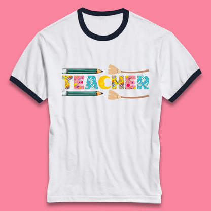 Halloween Teacher Spooky Teacher Ghost Halloween School Ringer T Shirt