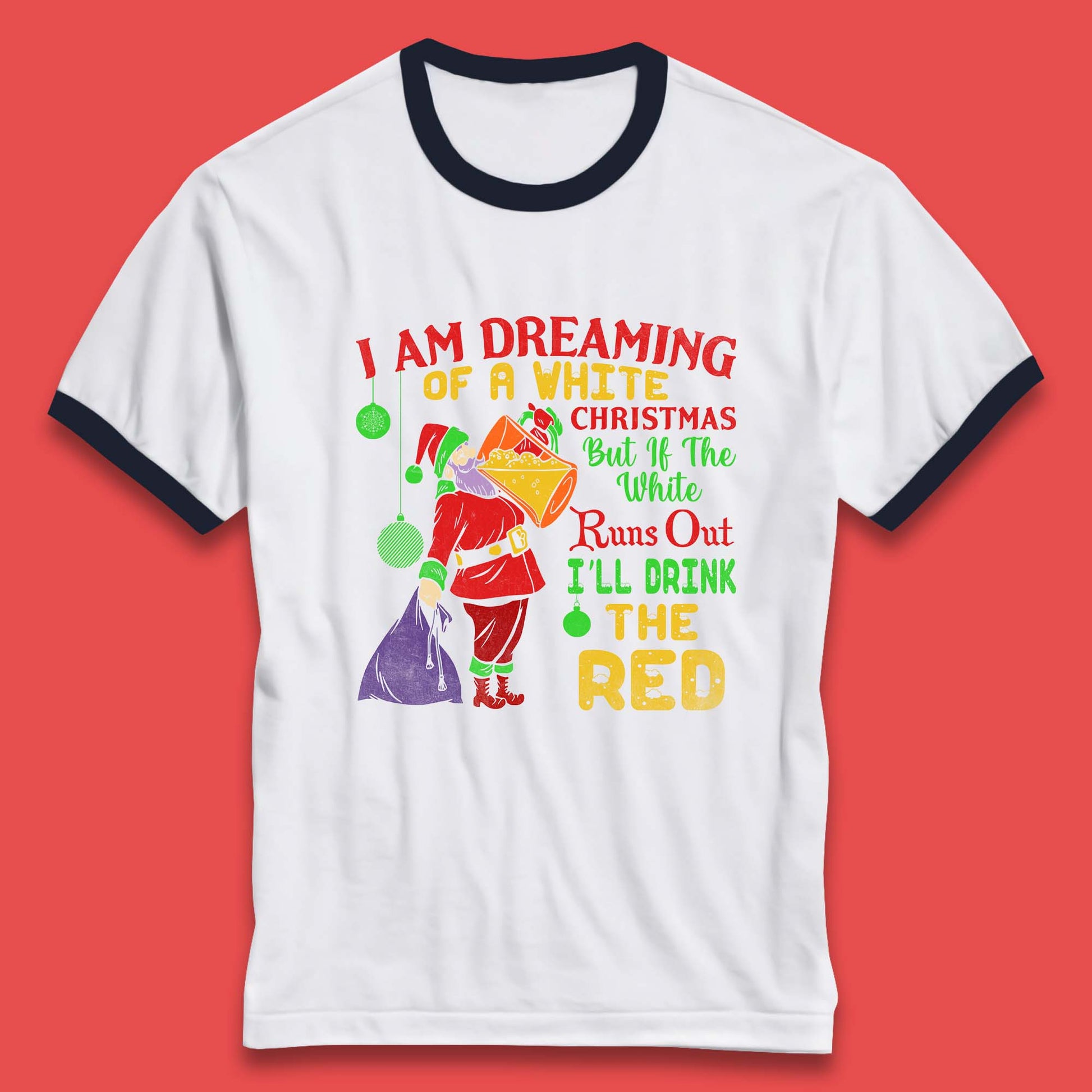 santa claus drinking ringer t shirt
