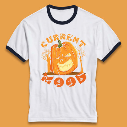 Current Mood Halloween Pumpkin Evil Scary Smile Horror Jack-o-Lantern Ringer T Shirt