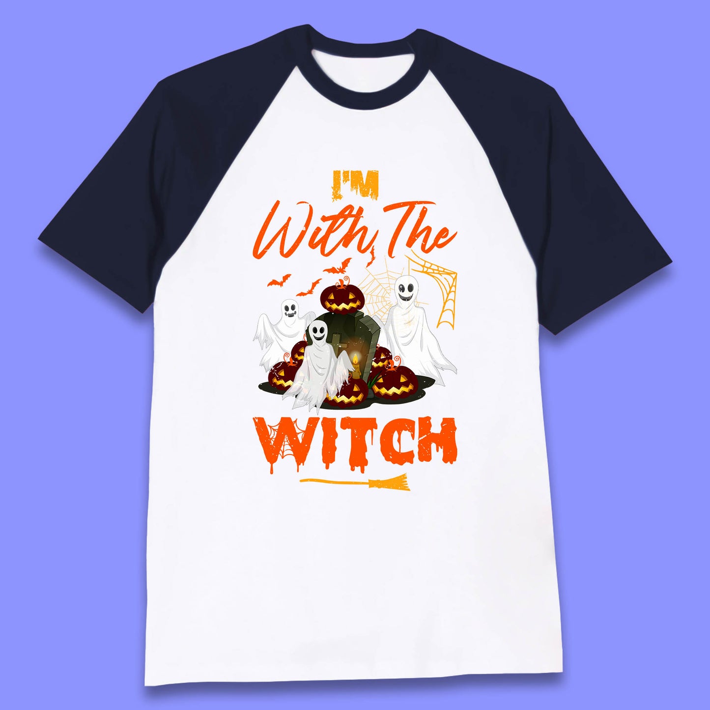 I'm With The Witch Halloween Ghosts With Jack-O-Lantern Horror Pumpkins Baseball T Shirt