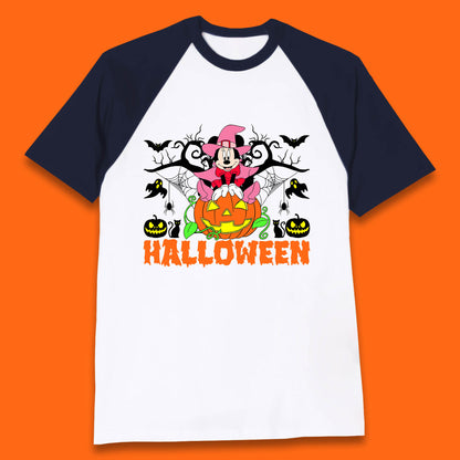 Disney Halloween Witch Minnie Mouse Sitting On Pumpkin Horror Scary Disneyland Trip Costume Baseball T Shirt