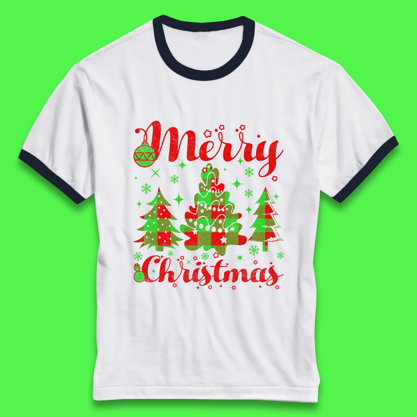 merry christmas trees ringer t shirt