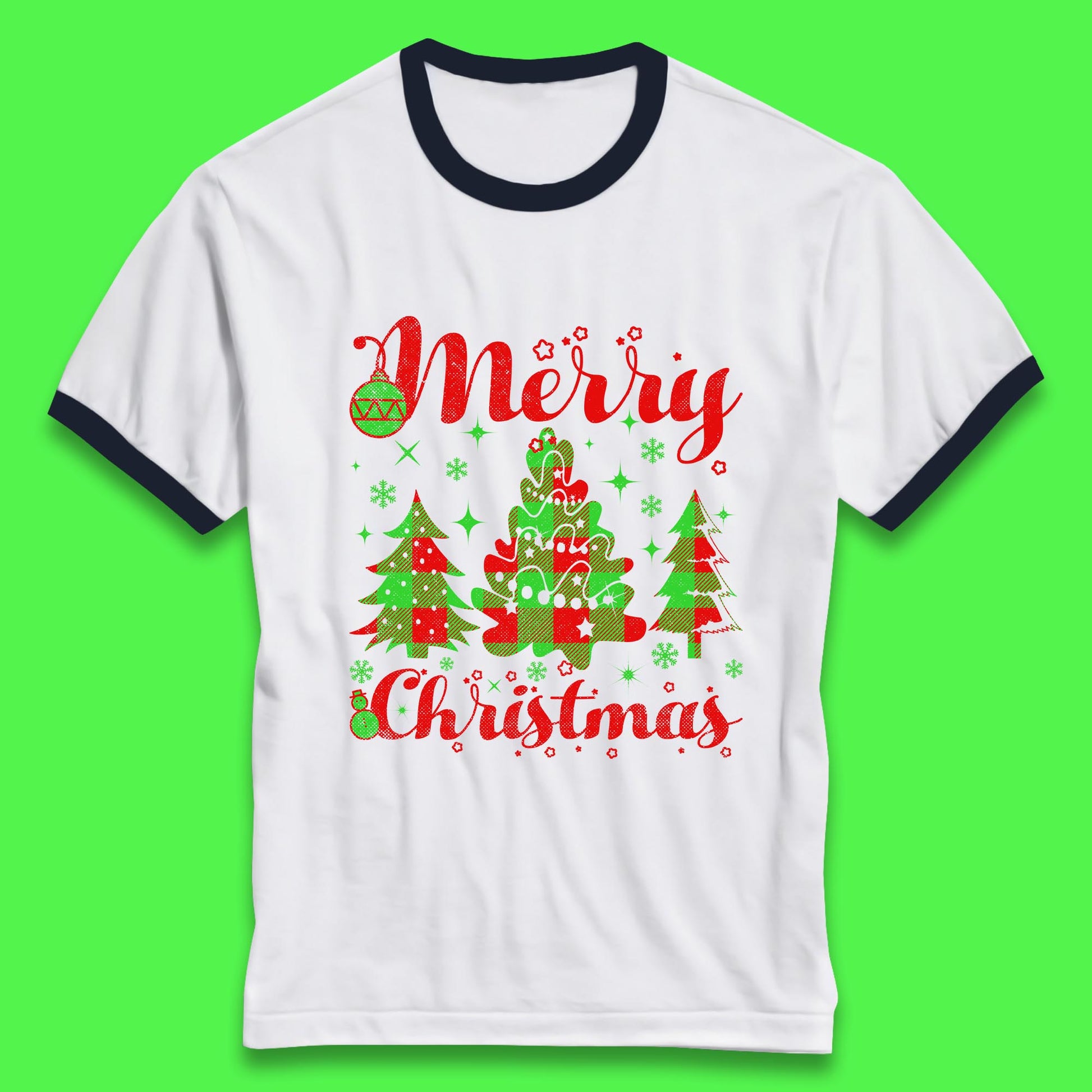 merry christmas trees ringer t shirt