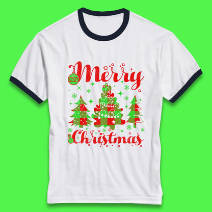 merry christmas trees ringer t shirt