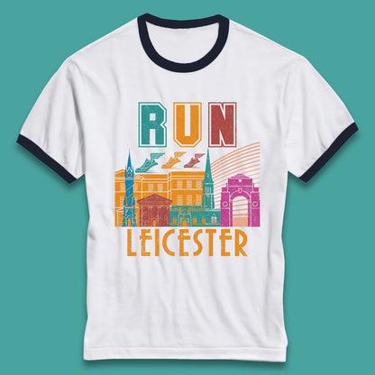 Run Leicester Festival Leicester Skyline Souvenir Race Leicester Running Ringer T Shirt