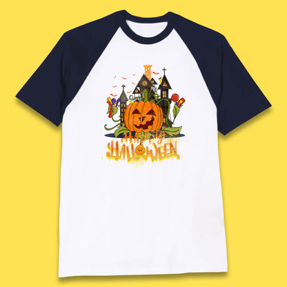 Happy Halloween Spooky Haunted House Halloween Pumpkin Horror Scary Jack-o-lantern Baseball T Shirt
